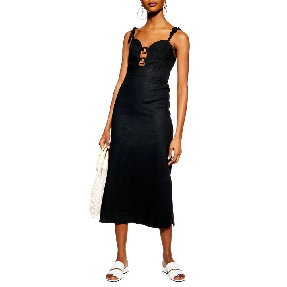 TopShop Black Linen Rich Horn Ring Slip Dress